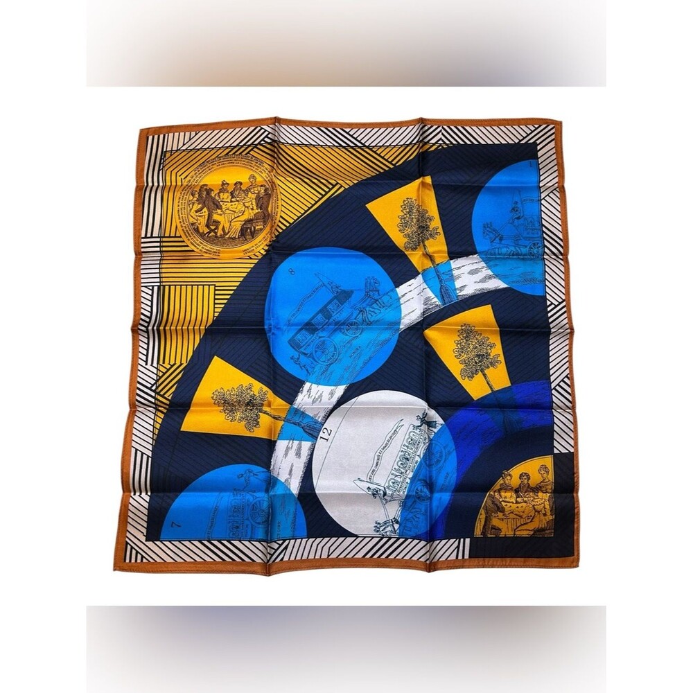 Scarf 20” x 20” with Blue and Mustard Coin